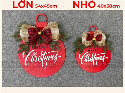 Bảng treo cửa giáng sinh lá PE dáng trái châu [Bằng gỗ - Nhiều cỡ] X-BTRC-40